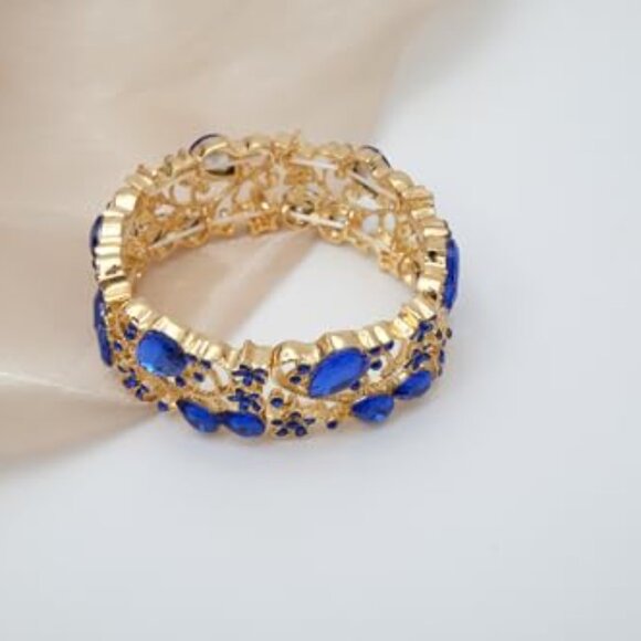 Elegant Crystal Jewelry Set Flower Bridal Necklace Earrings Bangle Wedding - Picture 7 of 8